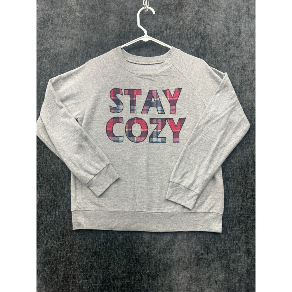 Bobbie Brooks Stay Cozy Sweatshirt Womens Medium Gray Cotton Graphic Sleepwear